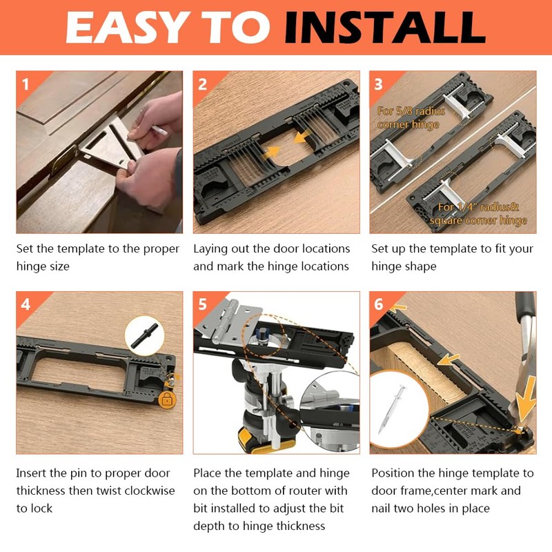 Adjustable Door Hinge Jig Mortiser Installation for 2-1/2 to 6inch