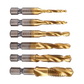 Brocas y Machuelos, 6 Piezas Juego de Brocas M3-M10 HSS Recubiertas de Titanio y Brocas, VáStago Hexagonal de 1/4 "Tap Drill Bit Taladro y Machuelo De Acero