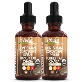 Organic Mushroom Supplement Liquid Drops | Lions Mane Turkey Tail Cordyceps Reishi Chaga Shitake Maitake Tremella Oyster Mushrooms Poria Enokitake:_2 Bottles