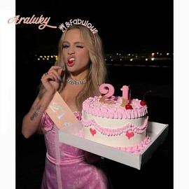 Happy 21st Birthday Decorations for Her with Happy 21st Birthday Sash for Women 21st Birthday Crown 21st Birthday Sash and Crown 21st Birthday Gifts for Her