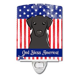 Caroline's Treasures BB2165CNL American Flag and Black Labrador Ceramic Night Light Compact, UL-Certified, Ideal for Bedroom, Bathroom, Nursery, Hallway, Kitchen, 6x4x3, Multicolor
