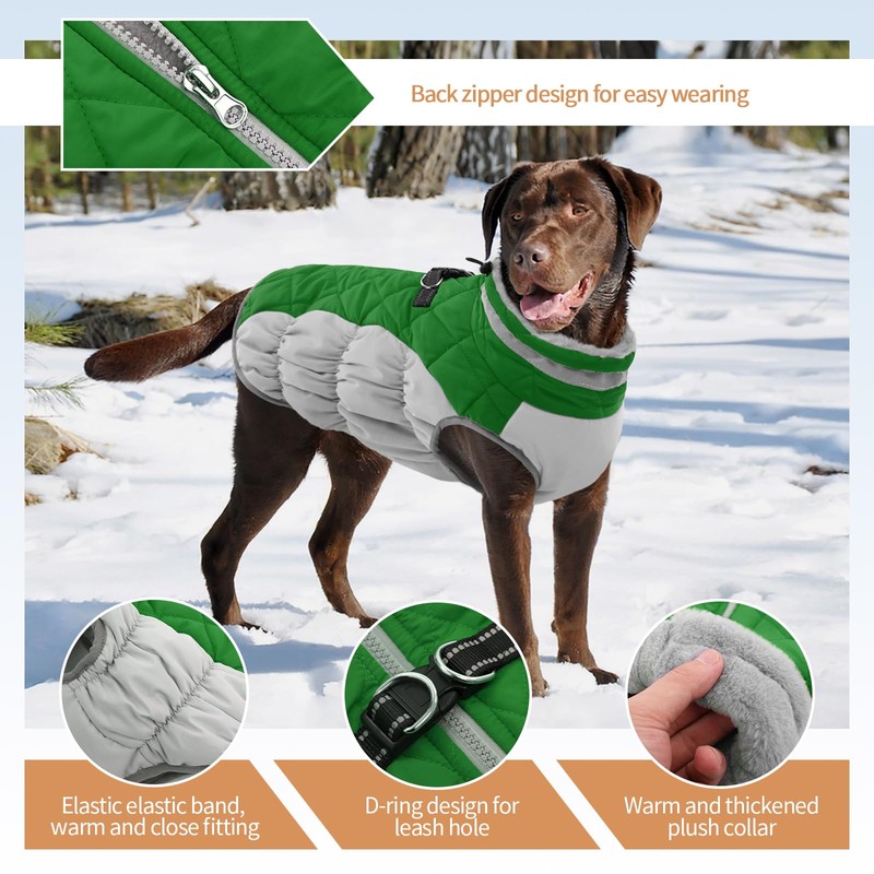 OUOBOB Dog Winter Jacket - Large Dogs, Waterproof, Reflective, Windproof,