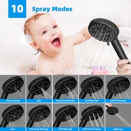 Hibbent All Metal 12'' Filtered Rainfall Shower Head Combo, High Pressure Handheld Shower Head with 16'' Adjustable Arc Extension Arm, 20 Stage Shower Filter, 10-spray, 71'' Shower Hose, Matte Black