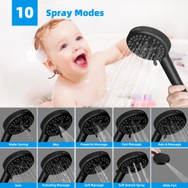 Hibbent All Metal 12'' Filtered Rainfall Shower Head Combo, High Pressure Handheld Shower Head with 16'' Adjustable Arc Extension Arm, 20 Stage Shower Filter, 10-spray, 71'' Shower Hose, Matte Black