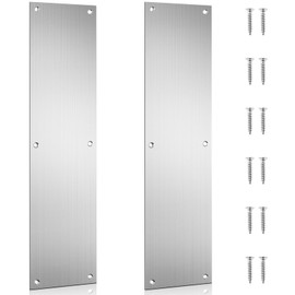 Haiabei 2 Pcs Push Door Plate 16x4 Stainless Steel Door Push Plate Door Kick Plate,Brushed Doorplate Door Proection Metal Plate with 12 Screws for Door Interior Exterior Scratch Resistant Accessories