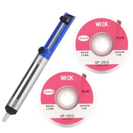 Desoldering Pump Set, Desoldering Pump and 2 Desoldering Braids 2.5 mm x 1.5 mm, Desoldering Wick, 2 Pieces Desoldering Wick, Solder Suction Vacuum Pump Solder Removal Tool