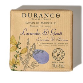 Durance Solid Marseille Soap With Organic Lavender Essential Oil 100g – Enriched With Olive Oil & Red Rice Extract – Paraben-Free Solid Soap For All Skin Types