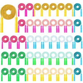 Aoriher 48 Pcs Colorful Jump Rope for Kid Toddler Bulk 7.87 ft Adjustable Stripe Skipping Rope with Plastic Handles Outdoor Exercise Fitness Equipment for Boy Girl School Training Activity Party Favor