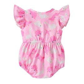 Kimoda Baby Girl Ruffle Bodysuit Clothes 3-6 Months Summer Pink Dinosaur One Piece Romper with Bow Playwear Homewear
