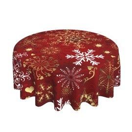 GOPIJDX Merry Christmas Snowflake Round Tablecloth Winter Snowman Table Cloth Cover Mat Lace Washable Polyester 60" Dining Decorative for Holiday Home Party Wedding Picnic