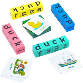 Humerry Word Spelling Game, Matching Letter Game for Kids, Fast-paced Word Race Cube Game, 40pcs Flash Cards Alphabet Blocks, Preschool Learning Educational Toys for Toddlers