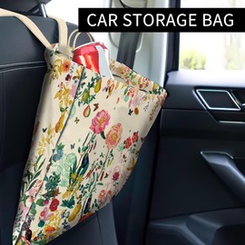 ABUIFDK Car Trash Can, Cute Car Trash Bag, Hanging Car Organizer and Storage Bag, Trash Bin for Car Accessories, Vehicle, Travelling, Camping Colorful Boho Flowers