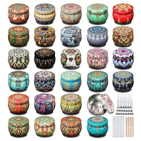 MeiGlow 28PCS Empty Candle Tins (4.5OZ)