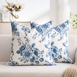 Wosendy Covers for Pillow Navy Blue Chinoiserie Flower Throw Pillow Covers 20x20 Inch Velvet Cushion Case on Sofa Soft for Bedroom Living Room Couch Home Decor Set of 2