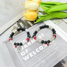 Cross Matching Bracelets for Couple Women Men Vintage Crucifix Heart Stone Bracelet Pink Green Beads Bracelets Friendship Relationship Promise Bracelet for Best Friends Trendy Jewelry Gifts (E)