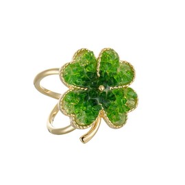 Kokoma Green Four Leaf Clover Silk Scarf Ring Scarf Clip for Lady Wedding Party Cubic Zirconia Clover Scarf Buckle Scarves Buckle Holder Finger Ring Band Decoration Accessories Jewelry