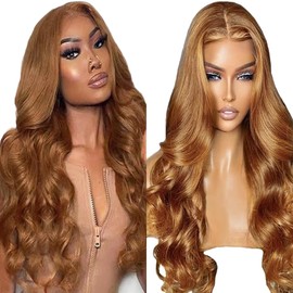 Lakaisa Glueless Wig Human Hair Wear and Go Real Hair Wig Body Wave Wig Brown Colour Wig Pre Plucked Natural Hairline with Baby Hair 13 x 1 HD Lace 180% Density for Women 20 Inches