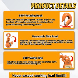 SENKEYFE 4 Ton Snatch Block with Hook, 4.5" Sheave for 1/2" Inch Wire Ropes,Heavy Duty Snatch Block Pulley for Towing, Lifting and Recovery | Tow Truck Rollback Wrecker Car Hauler Winch Accessories