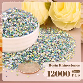 12000PCS 2mm Resin Rhinestones Bulk for Crafting (AB), Flatback Bedazzling Crystals for Crafts DIY Nail Decoration, Gems Charms for Tumbler Shoes Clothing Fabric with Pickup Pen and Tweezers