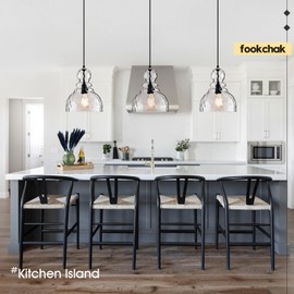 FookChak Hammered Glass Pendant Light for Kitchen Island Black Pendant Hanging Light 10inch Large Glass Pendant Lights for Kitchen Sink Dining Room Hallway Entrance, 10in, E26