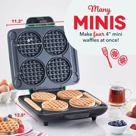 DASH Multi Mini Waffle Maker: Four Mini Waffles, Perfect for Families and Individuals, 4 Inch Dual Non-stick Surfaces with Quick Release & Easy Clean - Aqua