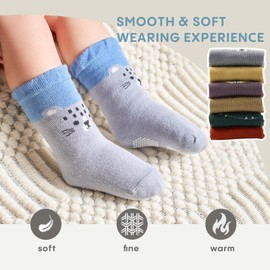Lollisy Toddler Baby Boys Girls Socks Toddler Crew Cotton Grip Socks Non Slip Bottom Socks for Kids 6 Pack Cute Animals 2T-4T