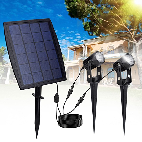 Led Solar Powered Landscape Spotlights, DLLT Waterproof Outdoor Landscaping Lights, 2-in-1 Solar Garden Exterior Wall Light for Tree Flag Yard Pool Lawn Driveway Security Lamps, Wireless Daylight