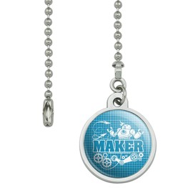 GRAPHICS & MORE Maker Blueprint Design with Robot and Gears Ceiling Fan and Light Pull Chain