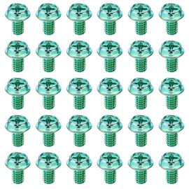 PATIKIL 5/32 x 1/4 Inch Thread Ground Screws, 30 Pack Green Electrical Grounding Screw Hex Phillips Head Flanged for Home Electrical Lamp