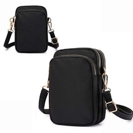 Beatus Women's Smartphone Pouch Nylon Pochette Crossbody Mini Shoulder Bag Vertical (Black)