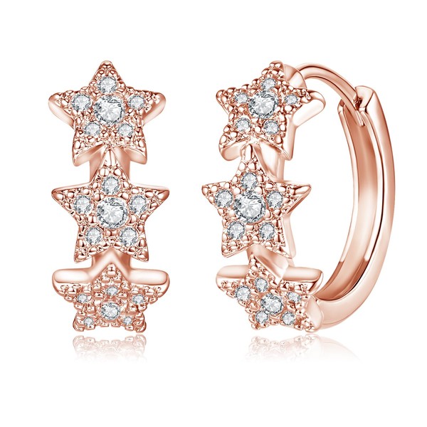 Deyanse Sterling Silver Hoop Earrings for Women, Silver Star Hoop