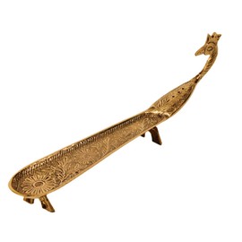 Putrika Brass Incense Stick Holder Stand | Holder | Burner with Ash Catcher Agarbatti | Batti Stand Dhup | Dhoop Best for Puja | Pooja[24cm*2.5cm*7.5cm][Weight: 170gm] - Peacock Agarbatti (Engraved)