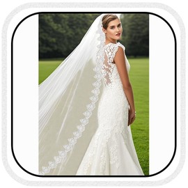 Latious Cathedral Lace Bride Wedding Veils White 1 Tier Bridal Tulle Veil Long Veils with Comb for Brides and Women (Ivory)
