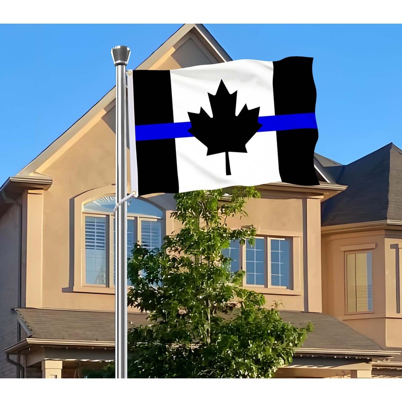 Black Canada Thin Blue Line Flag,3x5 FT Honoring Law Enforcement