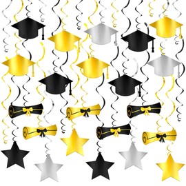 KatchOn, Black and Gold Graduation Hanging Decorations - Pack of 47 | Graduation Hanging Swirls for Graduation Decorations Class of 2023 | Graduation Party Supplies 2023, Graduation Decorations 2023