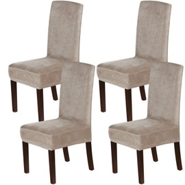H.VERSAILTEX Velvet Dining Chair Covers Stretch Chair Covers for Dining Room Set of 4 Parson Chair Slipcovers Chair Protectors Covers Dining, Soft Thick Solid Velvet Fabric Washable, Taupe