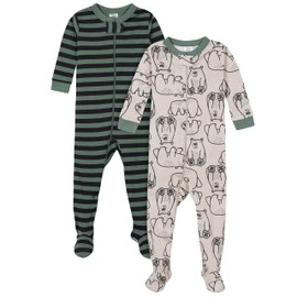 Gerber - Paquete de 2 Pijamas con pies para bebé, Bear Green Stripes White, 2 Años