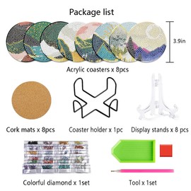 Muzagroo Art Diamond Painting Coasters Kits for Adult Coaster Diamond Art Kits for Beginners Abstract Landscape Diamond Coaster Kits Stress-reducing Crafts 8 PCS Coaster Art (Landscape 2)