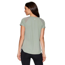 RBX Activewear Workout T-Shirt for Women, Breathable Mesh Panel Gym Running Tee Stretchy Super Soft Gym Top with Mesh Peached Sea Glass XS