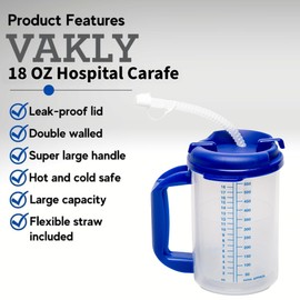Hospital Carafe Insulated Double-Walled Water Tracking Thermos – 18 oz capacity Hot and Cold Refillable Water Bottle – With Flexible Straw and Pouring/Sipping Spout (1)