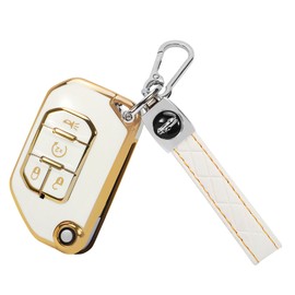 TOMALL for Jeep Key Fob Cover with Keychain, 4 Buttons Soft TPU Key Fob Protector Compatible with Jeep Wrangler JL JLU Rubicon Gladiator JT Sahara JLU Car Key Cover, White