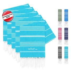 LeStoff Premium Guest Towel - Hammam Towel (Set of 5) - 100% Organic Cotton - Prewashed, Sustainable, Absorbent & Quick Drying, for Fitness, Kitchen, Shower, Yoga, Spa, Travel (Aqua)