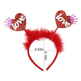 Dzrige Valentines Day Heart Head Bopper Headband Sequin Red Love Heart Hair Band Hoop Red Heart Shaped Glitter Hair Accessoires With Crown for Valentine's Day New Year Wedding Birthday Party Gift