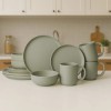 12-Piece Green-Stone Microwave & Dishwasher Safe Stoneware Dinnerware Set Non-Toxic