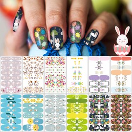 winthrop 12 Sheets Easter Nail Wraps Stickers Full Nail Polish Strips, DIY Self-Adhesive Nail Art Decals Cute Easter Eggs Bunny Rabbit Pattern Party Decor with 2 Pcs Nail Files (168 Pieces)