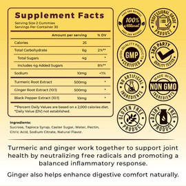 Turmeric & Ginger Gummies with Black Pepper – 500mg Ginger Root Extract, 500mg Turmeric Root Extract, Black Pepper Extract for Absorption – Joint, Immune & Digestive Support – 60 Gummies