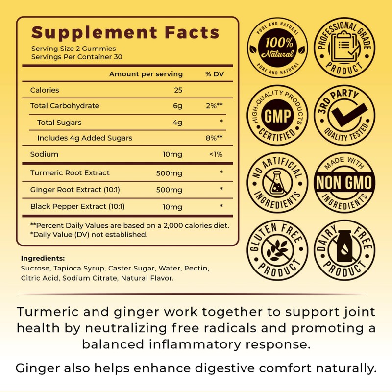 Turmeric & Ginger Gummies with Black Pepper – 500mg Ginger