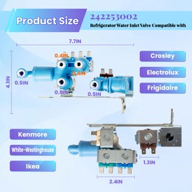 242253002 Refrigerator Water Inlet Valve for Frigidaire Kenmore Crosley Electrolux Ikea White-Westinghouse, Replace 242102201 2689640 AP5669874 PS7321353 EAP7321353