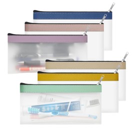 FaceRain 6 Pcs Transparent Pencil Bag with Zipper Stationery Bag Transparent Makeup Bag Used for Office Supplies Makeup Travel Etc (Macron color scheme)