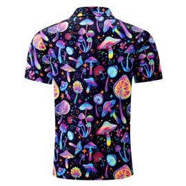 Fanient Men Golf Shirts Dry Fit 3D Mushroom Polo Shirts Short Sleeve 3D Print Moisture Wicking Performance 4-Way Stretch Soft Tops XXL